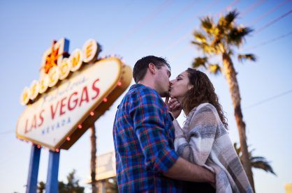 Couple kissing in Las Vegas