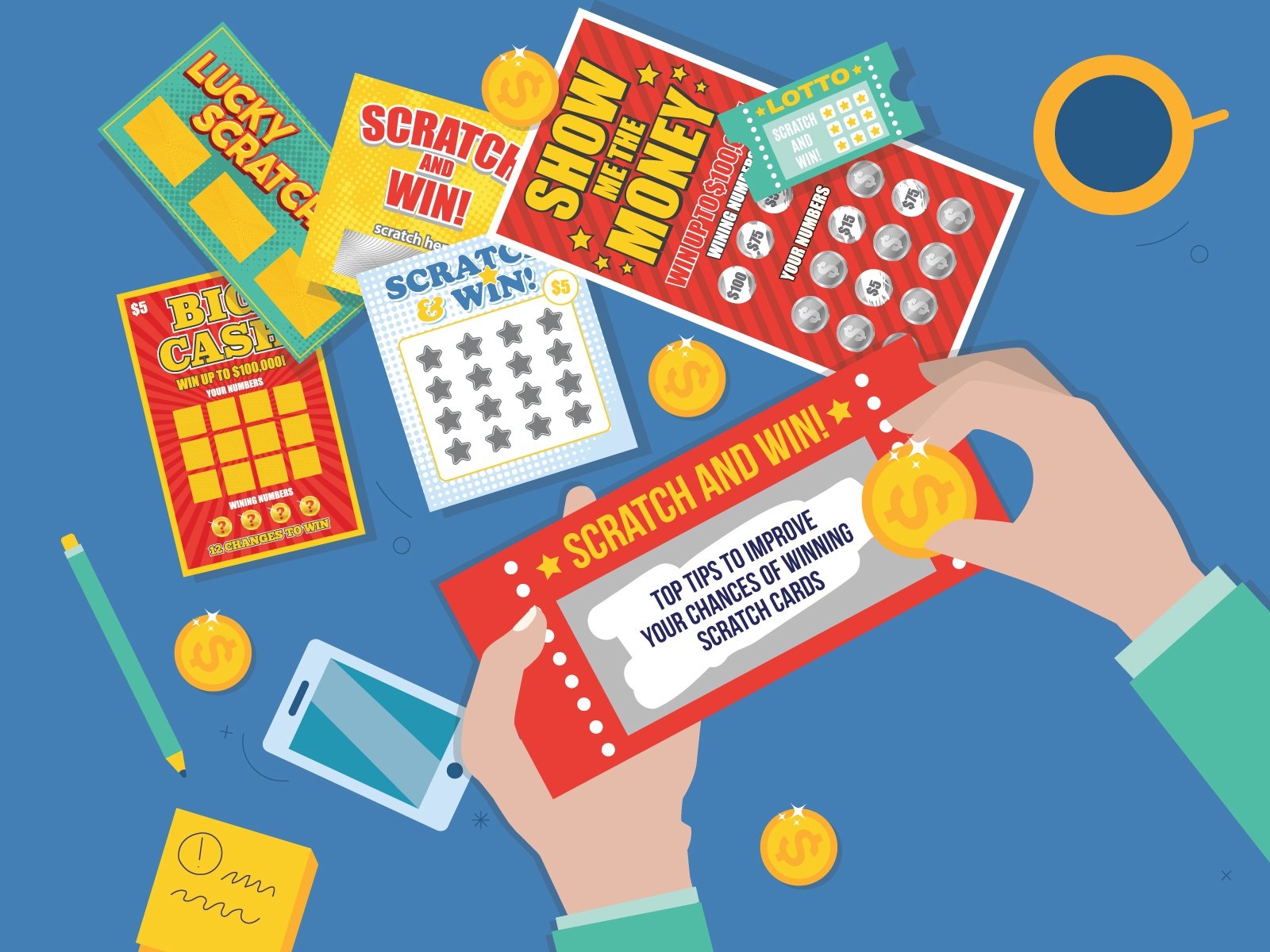 Illustration of person doing scratch cards
